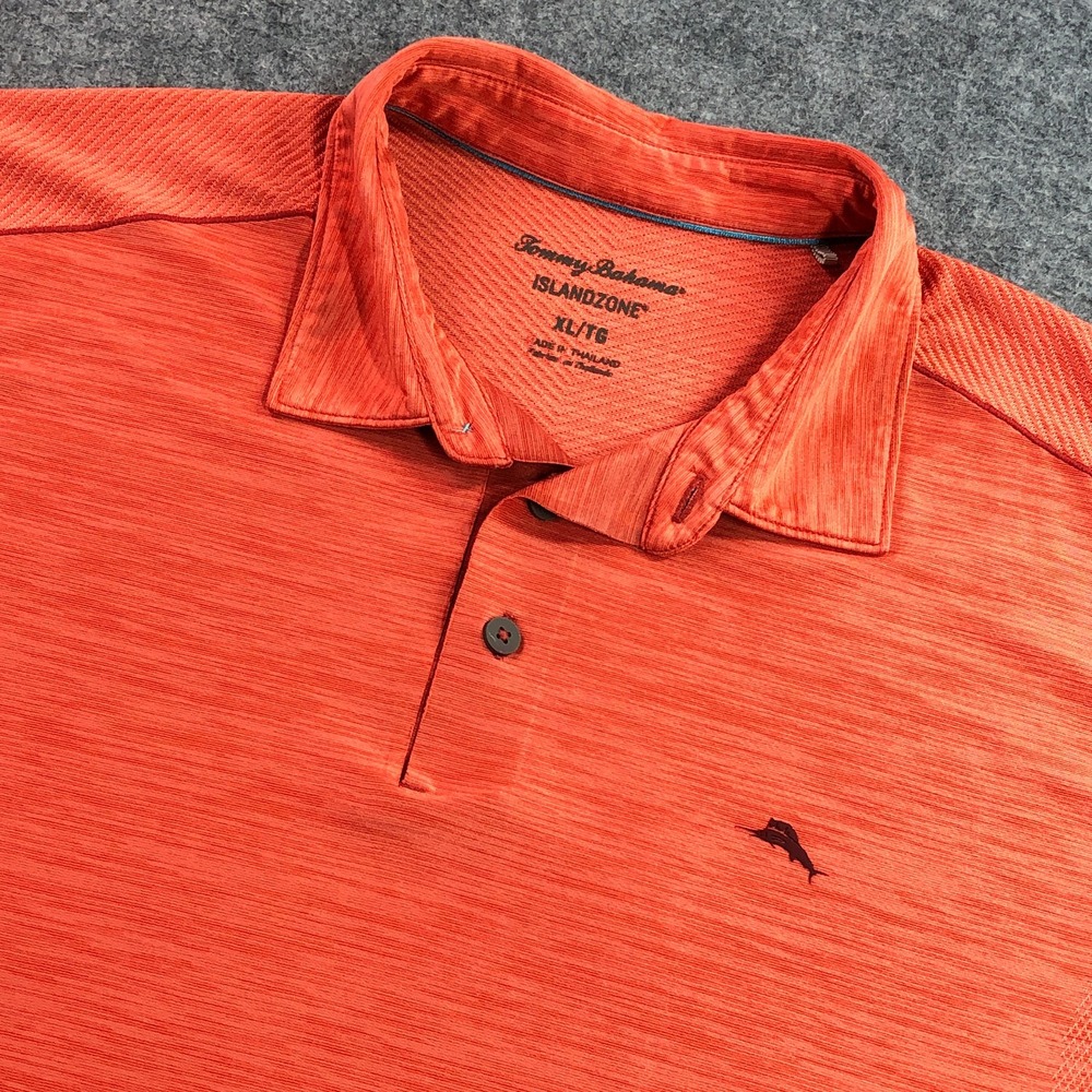 Tommy Bahama IslandZone Mens Polo Shirt XL Orange Short Sleeve Textured Wicking